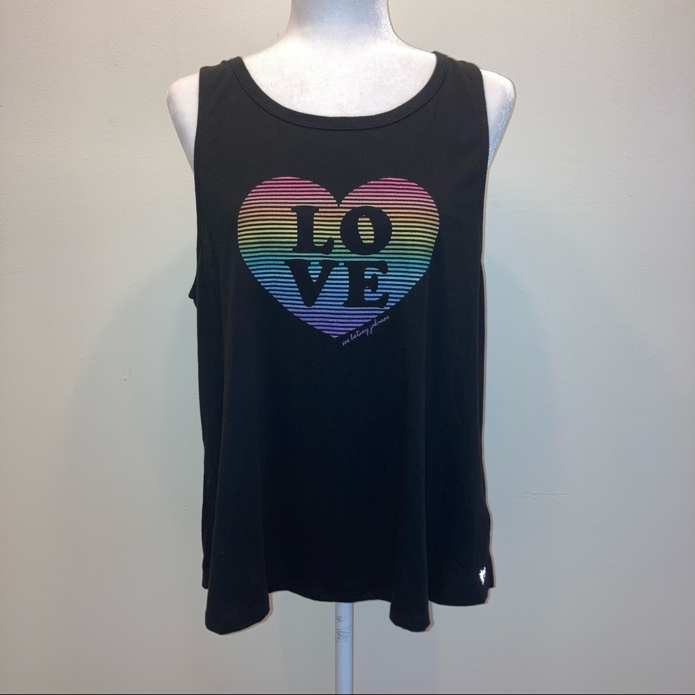 Betsey Johnson Performance Tank Top Rainbow Heart Love Black Extra Large XL